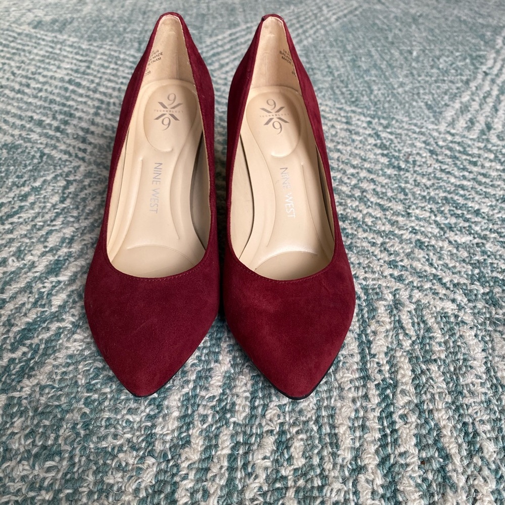 Nine West Burgundy Pointed Toe Suede Pumps